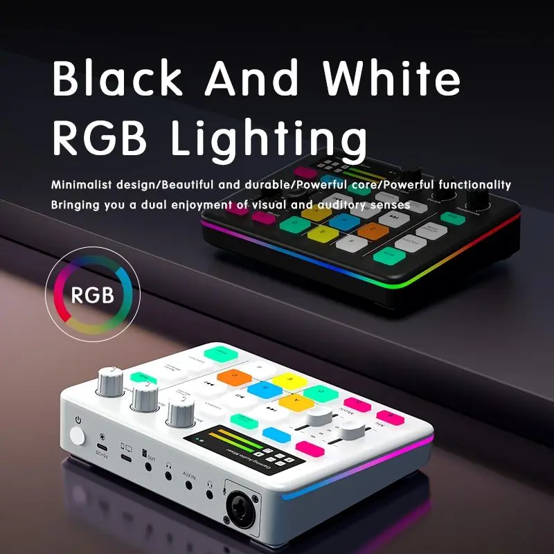 G1 Audio Mixer, Sound Card with RGB Lamp, XLR interface, 6 Custom Sound Effects, Live Sound Card with Various Sound Effects for DJ & VJ 4
