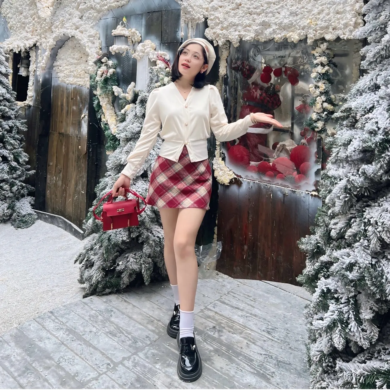 ELA CLOTHING - Set Áo Nỉ Tăm Kèm Chân Váy Dạ Chữ A Kẻ Caro Bản To Có Quần Bảo Hộ Nữ Women( Có tách lẻ size) chân  váy