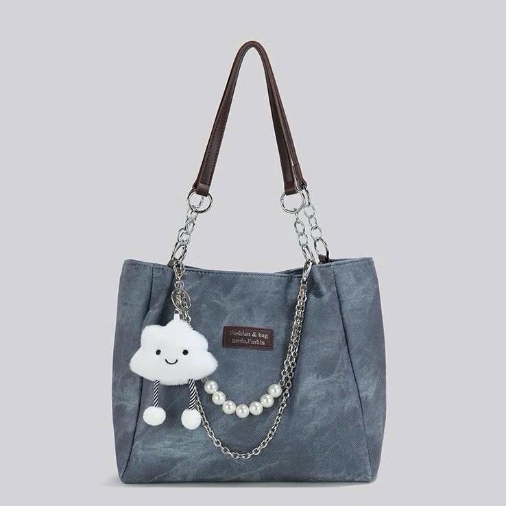 Tặng Charm Túi Xách Nữ Công Sở Đeo Vai Da Loang Thời Trang Phối Xích Ngọc Tote A69 Bag