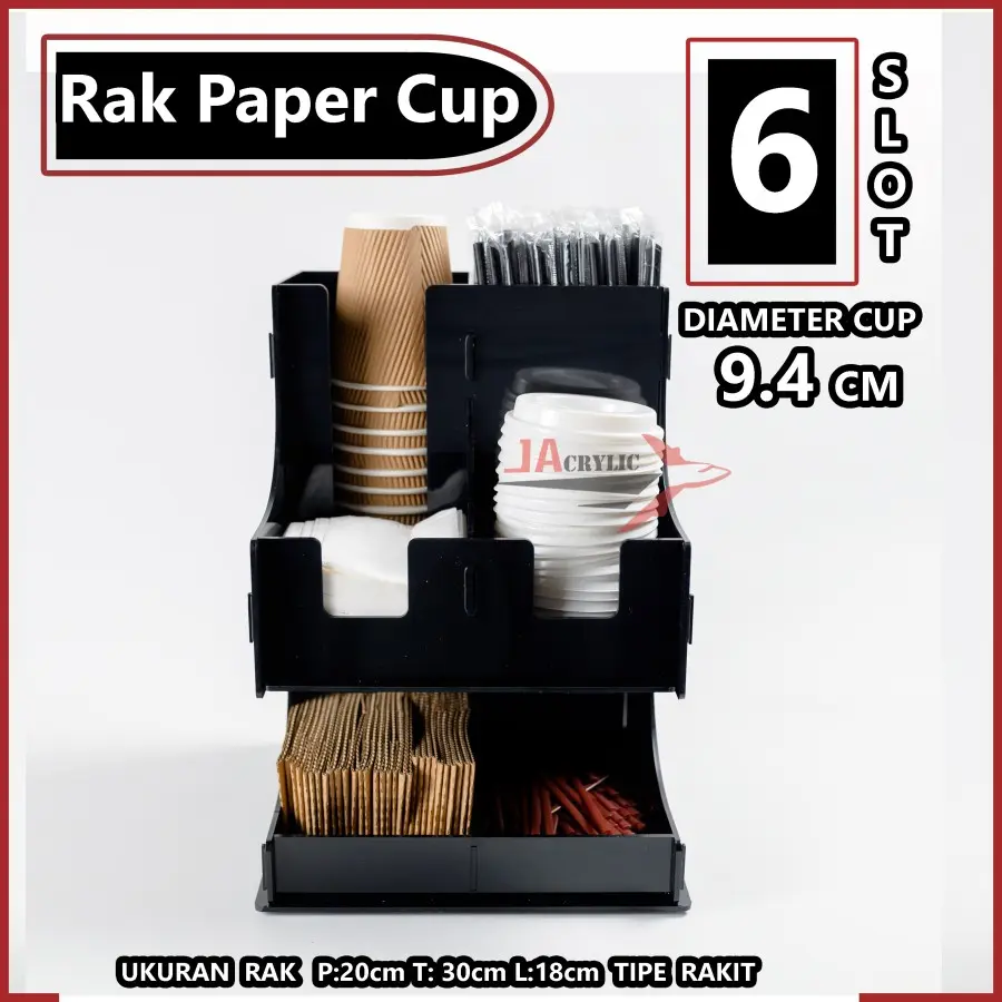 Rak Paper Cup Akrilik / Organizer Paper Cup Coffee Cup 6 Slot Acrylic