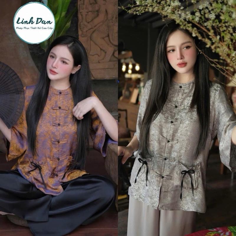 LINH ĐAN Đồ lam đi chùa thiết kế tiểu thư lụa gấm túi bánh bèo mẫu mới Women