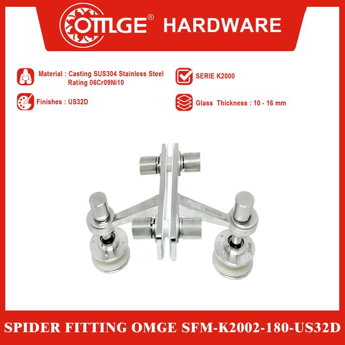 Gambar Spider Fitting/Klem Kaca Laba-laba OMGE SFM-K2002-180-US32D dari OmgeHardware Kota Administrasi Jakarta Utara Tokopedia