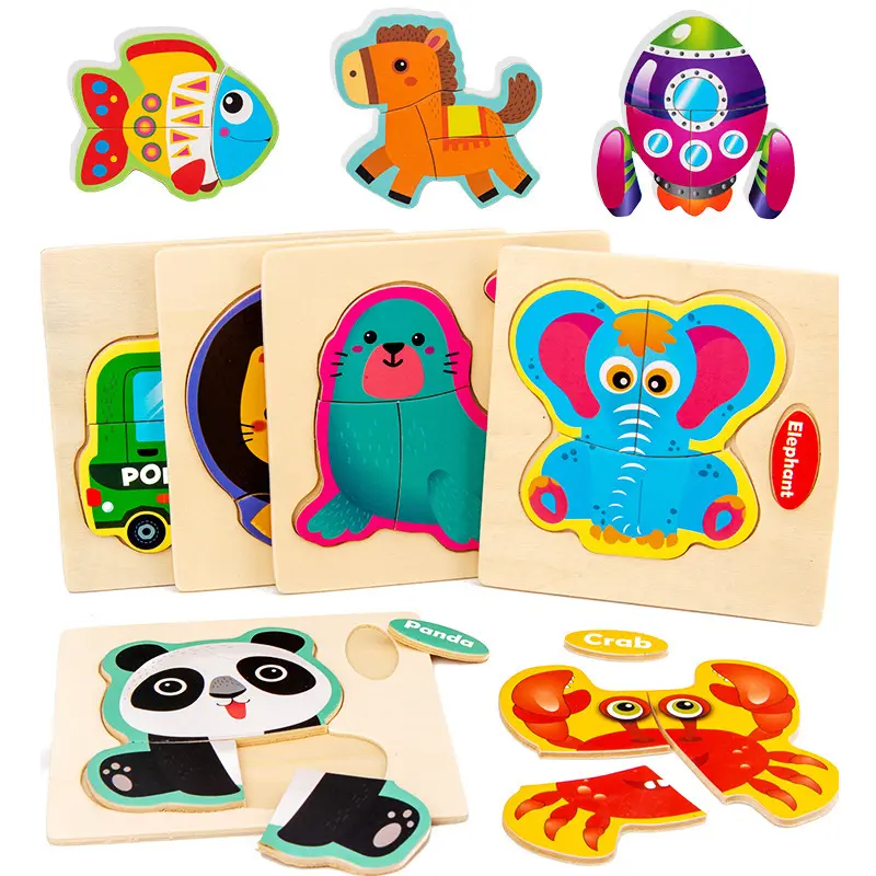 1PC Baby Wooden Toys Intelligence 3D Puzzle Cartoon Jigsaw Puzzle Kids Early Learning Educational Toys for Children Montessori Games