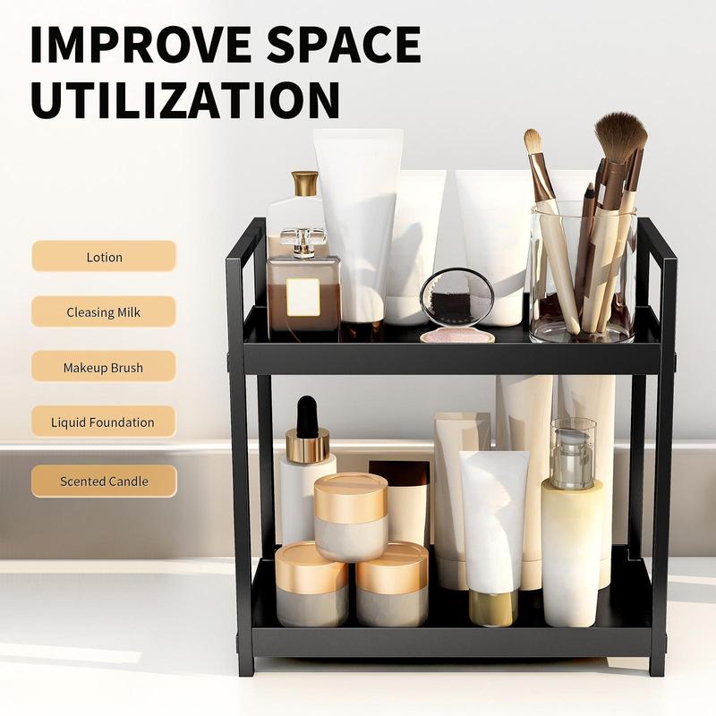 2-layer Desktop Storage Rack, Bedroom Accessories, Cosmetic Storage Box, Spice Rack, Kitchen & Bathroom Vanity Storage Rack, Modern Home Organizer, Storage for Bedroom, House Decor, Bathroom Accessories Decorative 2