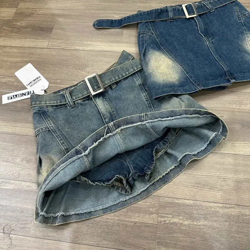 (CÓ BIGSIZE) Chân Váy Jean Xòe Xếp Ly Có Lót Quần Phom Ngắn Chất Jean Không Giãn - Nữ - Women -Khuy 8