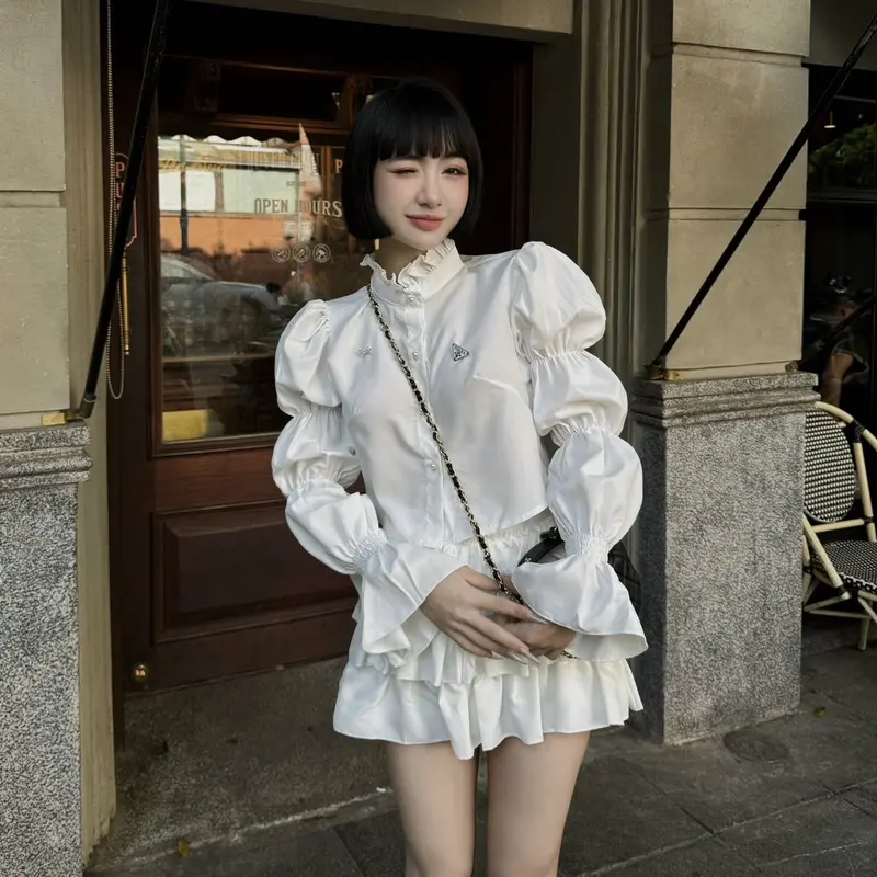 HAB Set Áo Thô Mix Chân Váy Xoè Dáng Baby Doll Siêu Tiểu Thư 0