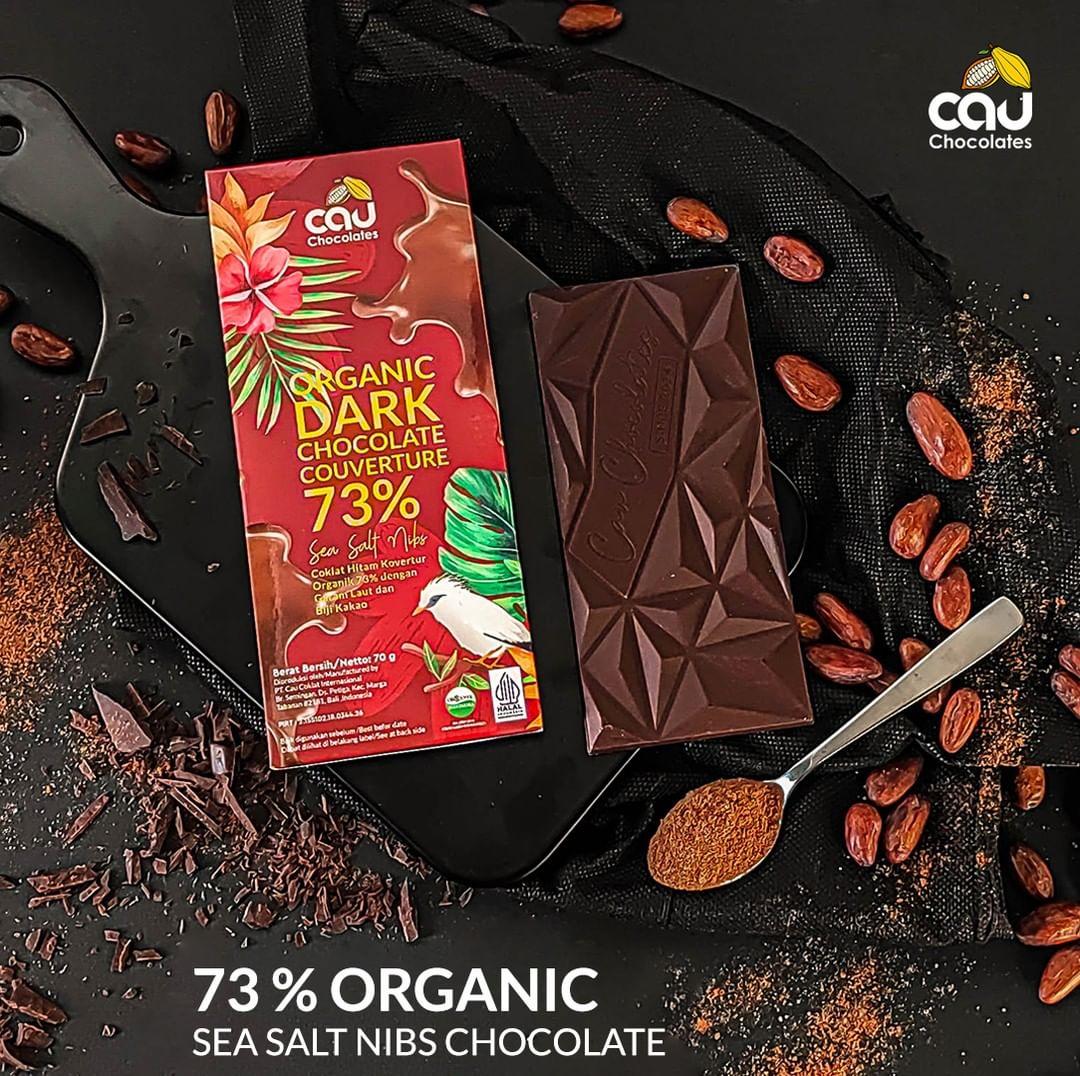 CAU - Organic Dark Chocolate Couverture Dairy Free 70g ( Cokelat Coklat Hitam Premium Bebas Susu ) - 61% Sea Salt
