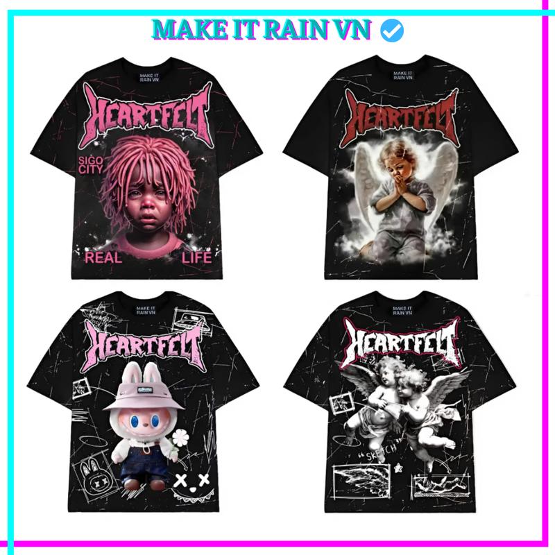 [MUA ÁO CÓ QUÀ] COMBO 2 ÁO Thun Nam Nữ HEARTFELT Make It Rain, Áo Phông Unisex Form Rộng Top Menswear