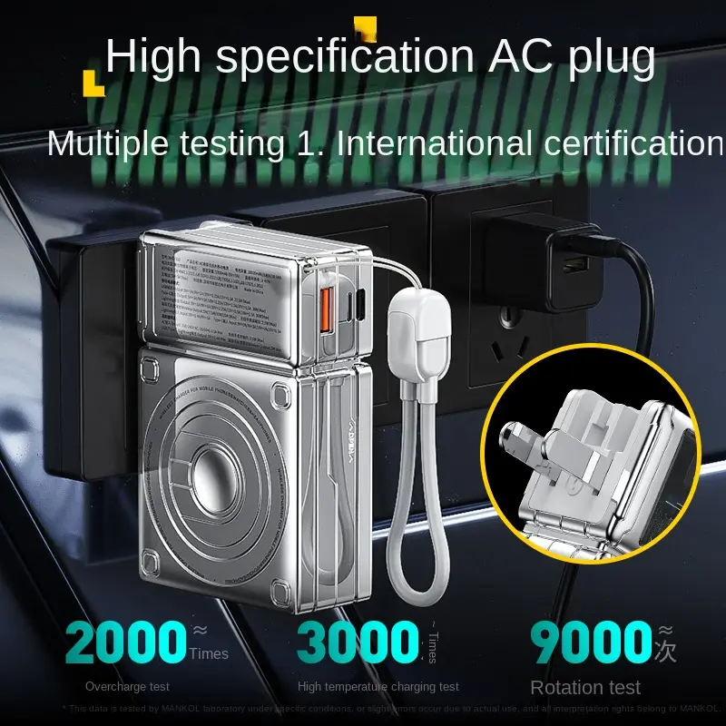 Sạc Dự Phòng, Mới Xuyên Biên Giới, Phích Cắm AC, Có Cáp Tích Hợp Sạc Siêu Nhanh 30W, Cầm Tay, Kích Thước Nhỏ 3 Trong 1, Nguồn Điện Di Động Titan 1