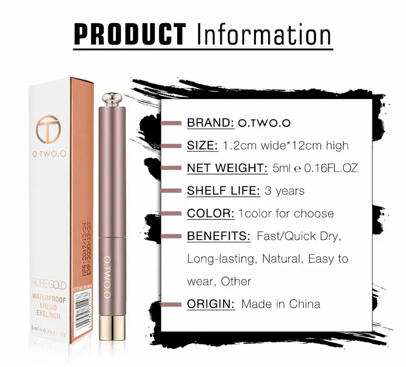 O.TWO.O Liquid Eyeliner Waterproof Long Lasting Eye Liner Pen Black Hitam Kosmetik 6