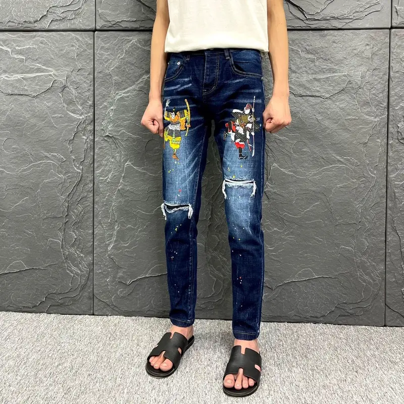 Quần jean ds quy nhật cổ vẩy sơn rách xù gối 4 cúc Nam Menswear