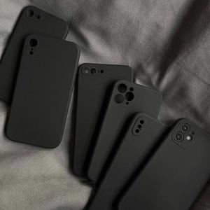 For iPhone 16 15 14 13 Black Matte Anti-Drop Phone Case For iPhone 17 Air 12 11 Pro Max 12 Mini 6 6s 7 8 Plus X XR XS MAX 5 SE 2020 Soft TPU Protective Cover