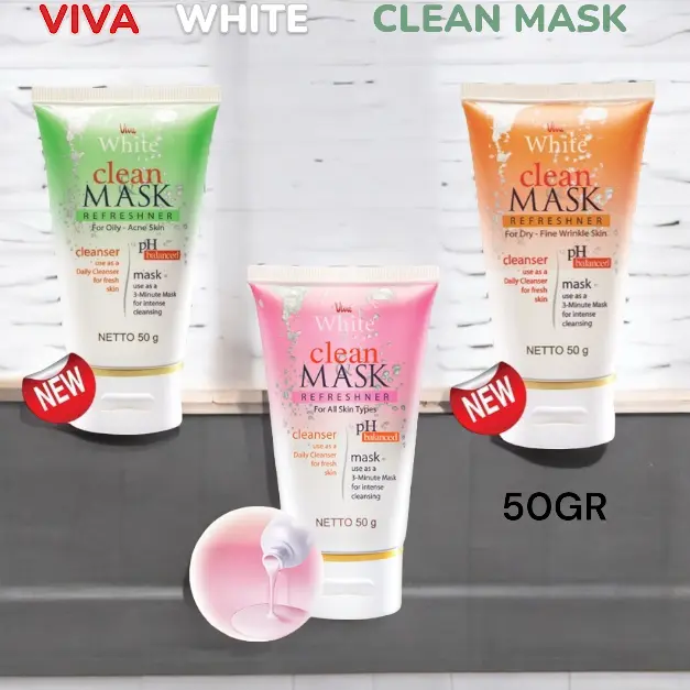VIVA COSMETICS WHITE CLEAN MASK CLEANSER TUBE ALL SKIN/FOR DRY/ OILY 50GR