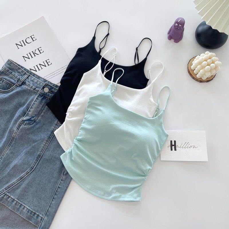 Product Introduction of [ 86k People Collection] Pure Desire Sweet and Spicy Camisole for Women, Inner Wear and Outer Wear, Beautiful Back Strap, Chest Pad, Ruched Design, Slim Fit, Flattering Top for Women 18