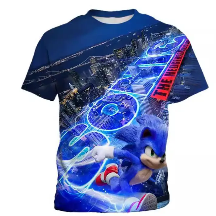 Cross-Border Fashion Sonic 3D Printed T-Shirt Top Children's Clothing Parent-Child Matching Short Sleeve Boys Girls Top