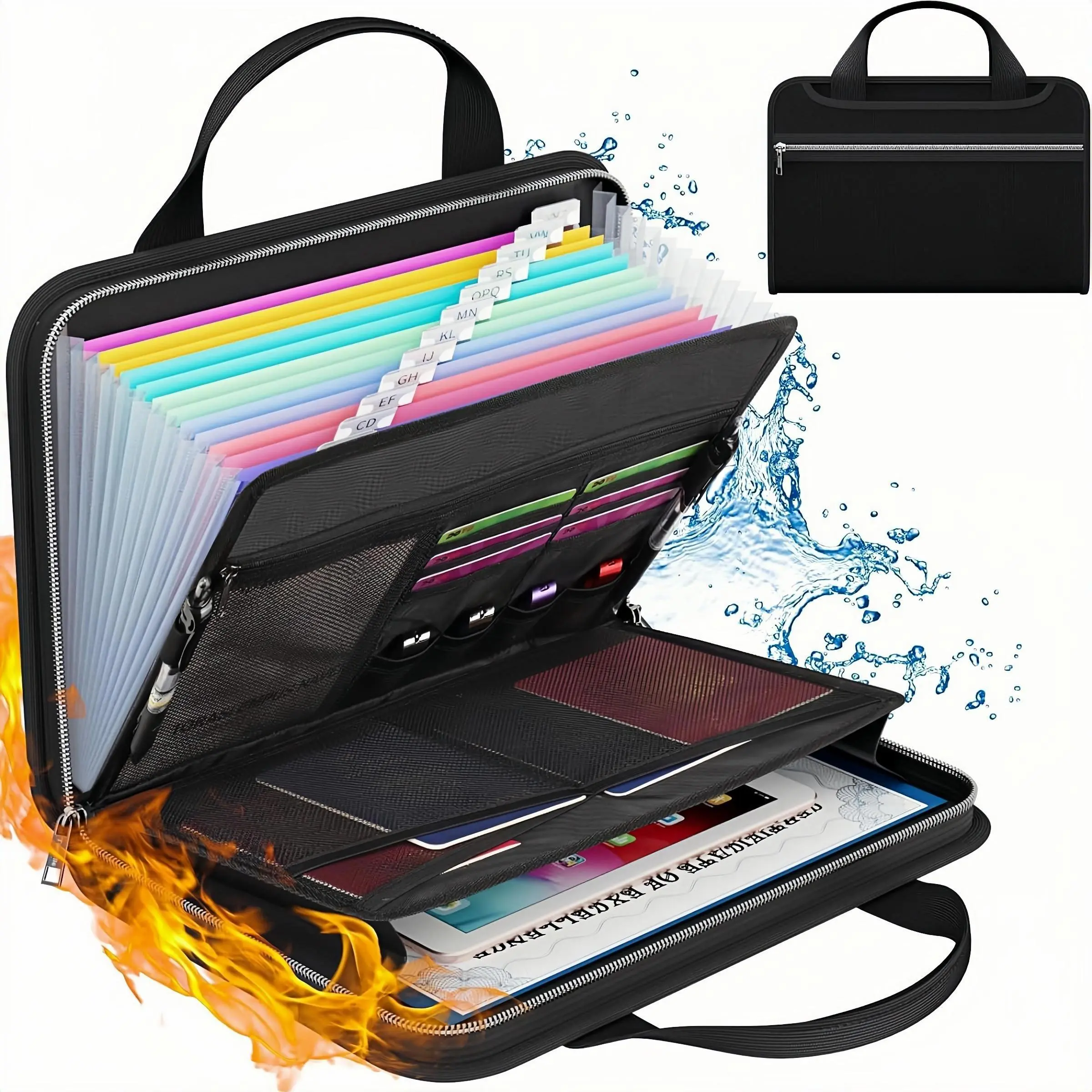 Fireproof File Folder with Handle, 1 Count A4 File Bag, Test Paper Folder, Data Paper Storage Bag, Office Stationery & Supplies