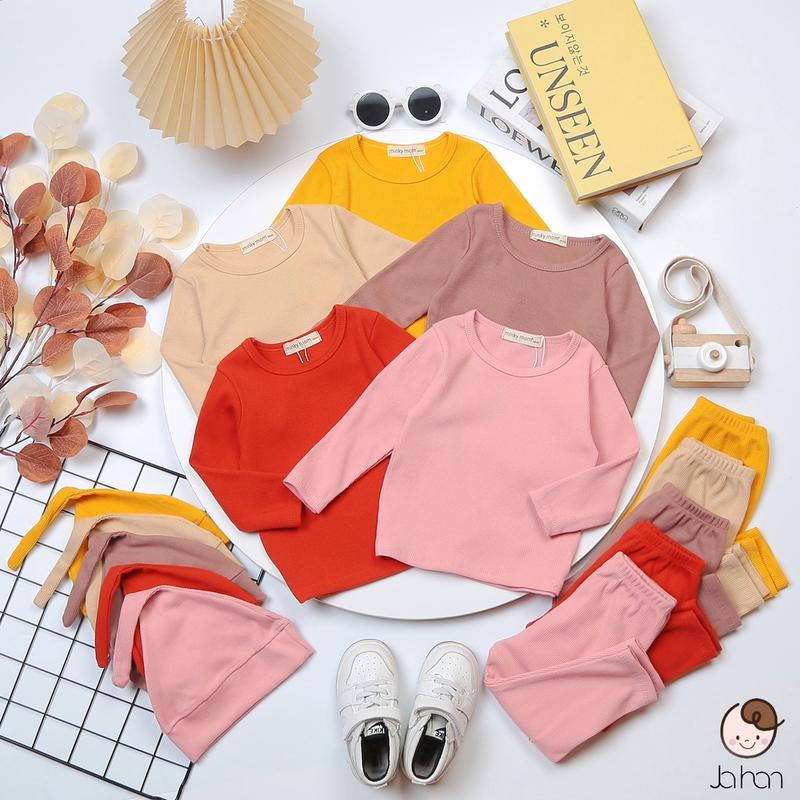 [TẶNG MŨ] Combo 3 bộ, 5 bộ - Đồ bộ mũ củ tỏi dài tay len tăm cho bé - Đủ size từ 3 đến 14kg