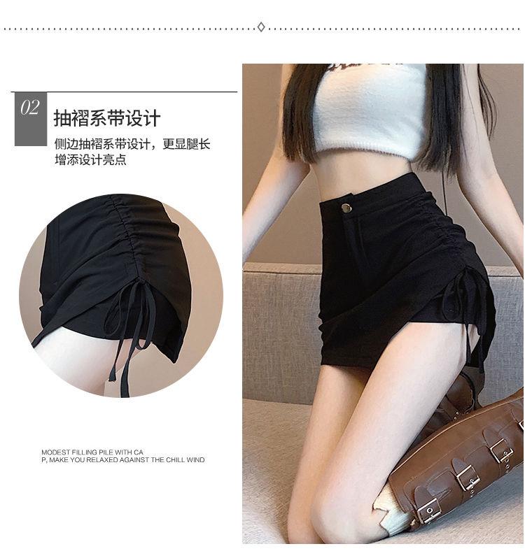 Product Introduction of Summer Large Size Irregular Skirt High Waist Lace-up Black Women's Skirt A- line Hip Slimming Pantskirt Womenswear Bottom Lingerie Comfort 11