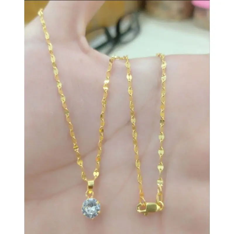 perhiasan wanita kalung titanium liontin permata satu berlapis emas tidak mudah luntur
