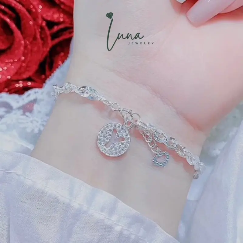 Lắc tay xoắn bạc ta phay sáng bóng mix treo charm chữ cái theo tên, vòng tay  nữ, thời trang nữ,  Phụ Kiện women Trang Sức Women Hoa L0002 2