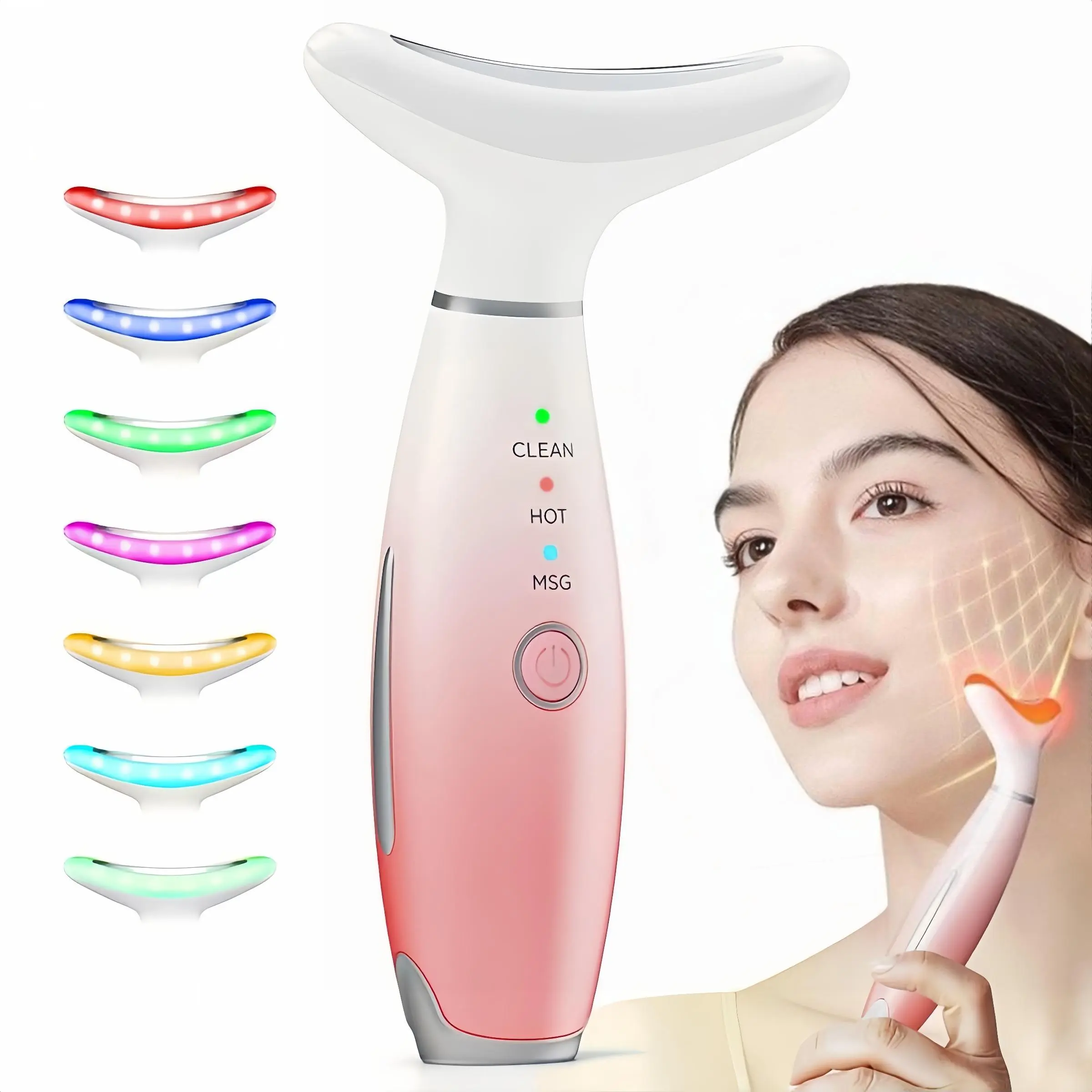 Portable 7 Color Facial & Neck Massager, 1 Count Vibrating Neck and Face Beauty Instrument, Professional Skin Care Instrument for Women