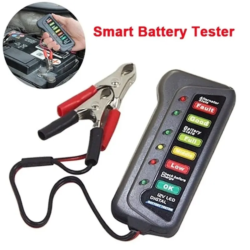 【24-hour shipping+free shipping+COD】6 LED Light Display Battery Health Tester/Car Motorcycle Trucks Tester Fault Detector Diagnostic Tool/Auto Repair Accessories