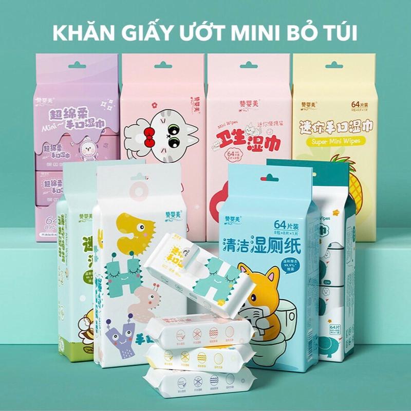 Combo 5 lốc Khăn giấy ướt mini (40 gói) không mùi không màu không tanh không khô Voi