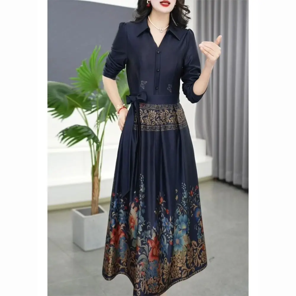 [Literal Town]Temperament Shirt Long Sleeve Dress Women's 2024 Spring and Autumn New High-End Exquisite Mother Slim Fashionable Floral Skirt