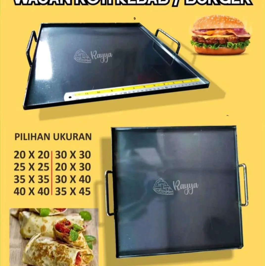 wajan ukuran 20x20 untuk panggangan roti / kebab / sosis/ burger/ japanese cake/ steak ayam dll