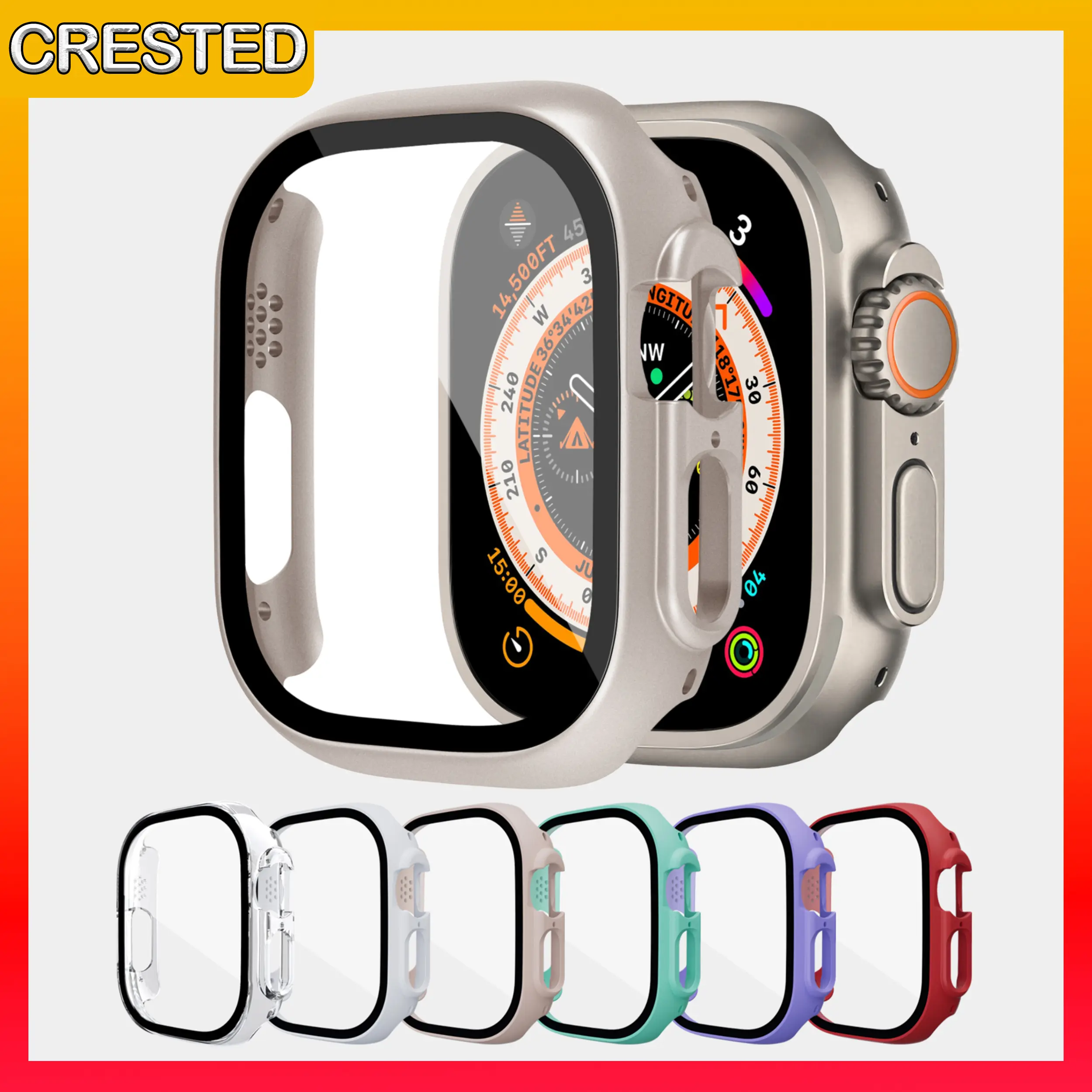 For Apple Watch Ultra 2 Case 49mm 45mm 41mm 44mm 40mm 42mm 38mm iWatch Cover Bumper with Glass Screen Protector for Apple Watch Ultra Series 9 8 7 6 5 4 3 2 1 Series SE SE2