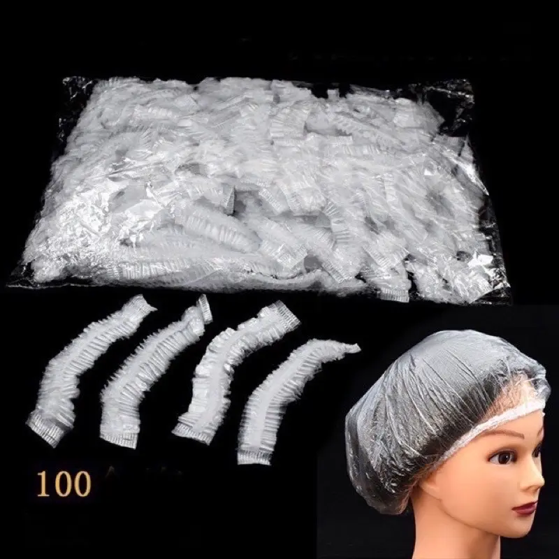 Bịch 100 mũ chùm đầu nilon , trùm đầu khi tắm , nhuộm tóc , ủ tóc dùng 1 lần 0