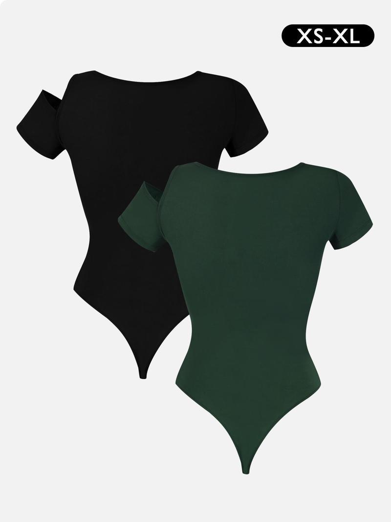 Product Introduction of Women's Solid Color Cut Out Bodysuit, Casual Comfy Breathable Short Sleeve Bodysuit for Daily Wear, Ladies Clothes for Summer 2