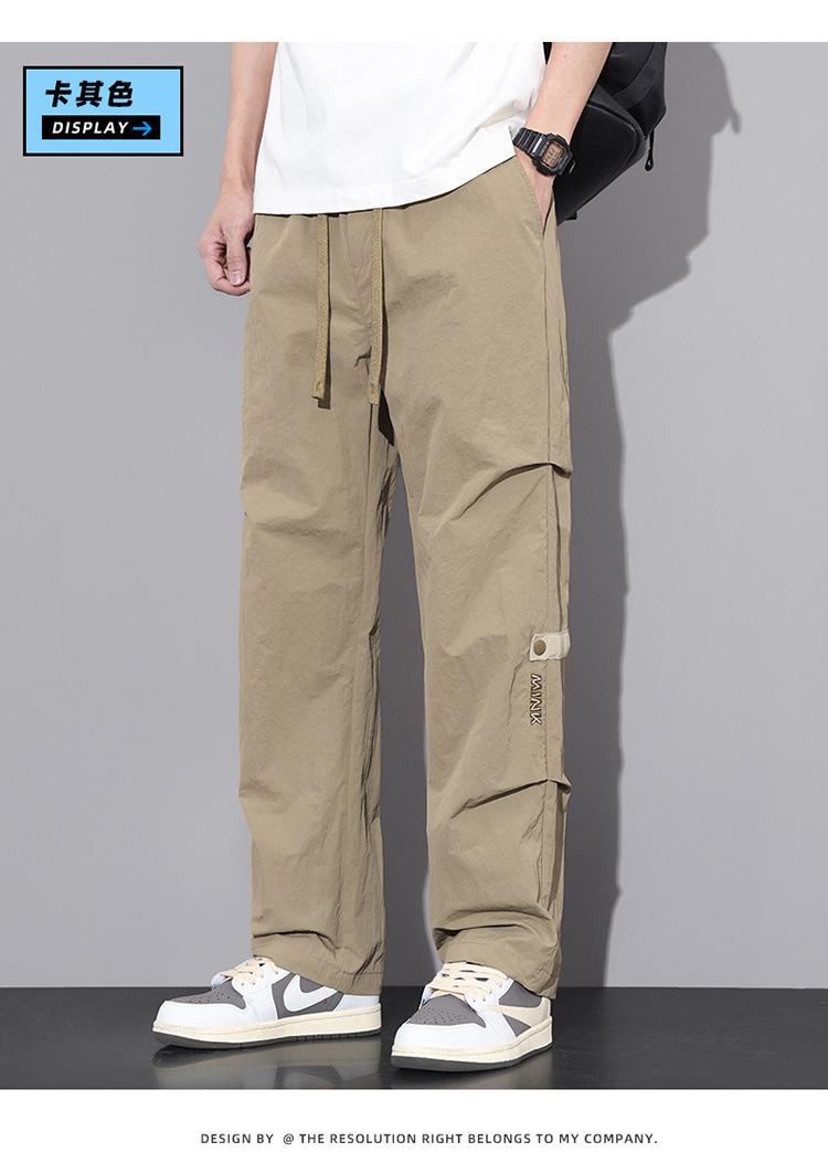 Product Introduction of Spring and Summer New Trend Overalls Men's Comfortable and Loose Umbrella Soldiers Quick-Drying Straight Mop Casual Pants for Boys 14