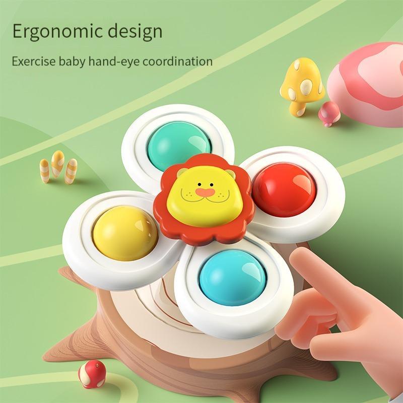 Suction Cup Spinner Toys, 3pcs/set Cartoon Animal Design Spinning Top, Rotating Finger Educational Grasping Toys, Rotating baby Toy with Suction Cup, Baby Toys Infant Toys Toddler Toys 8