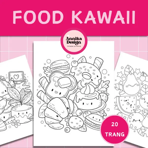 Tranh tô màu các món ăn kawaii, tranh tô màu dễ thương cho các bé - AnnikaDesign 1
