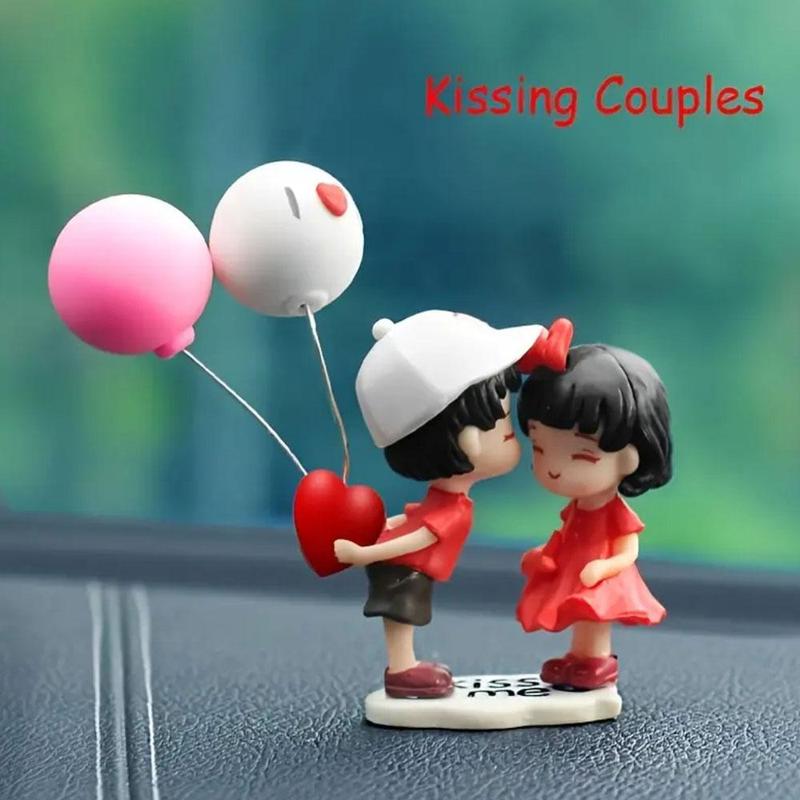 Cartoon Couple Design Car Decoration, Cute Balloon Couple Car Ornament with 4 Sticker, Car Dashboard Ornaments, Car Interior Accessories for Women & Girls 4