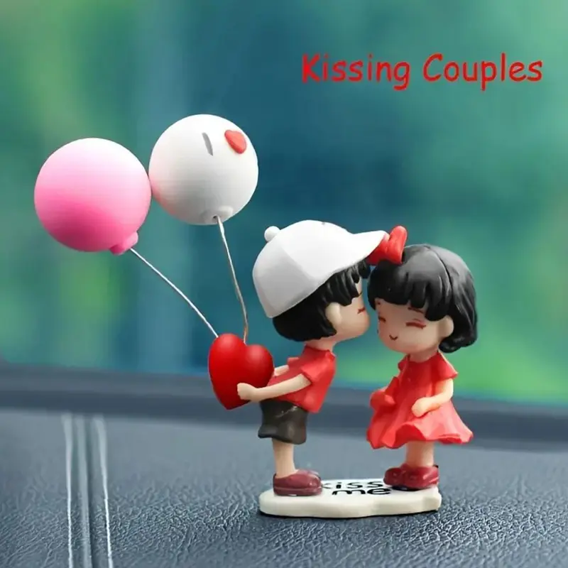 Cartoon Couple Design Car Decoration, Cute Balloon Couple Car Ornament with 4 Sticker, Car Dashboard Ornaments, Car Interior Accessories for Women & Girls 3