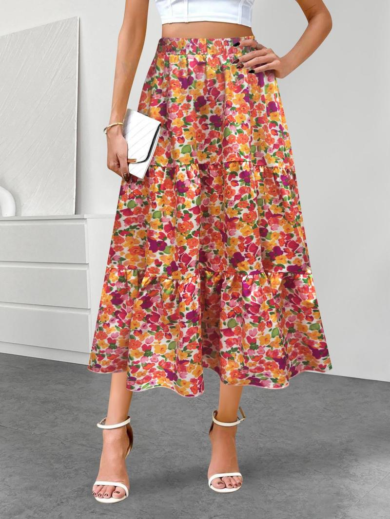 Product Introduction of Women's Ditsy Floral Print Skirt, Boho Fashion Elastic Waist Skirt for Daily Holiday Vacation Wear, Ladies Bottoms for All Seasons 1