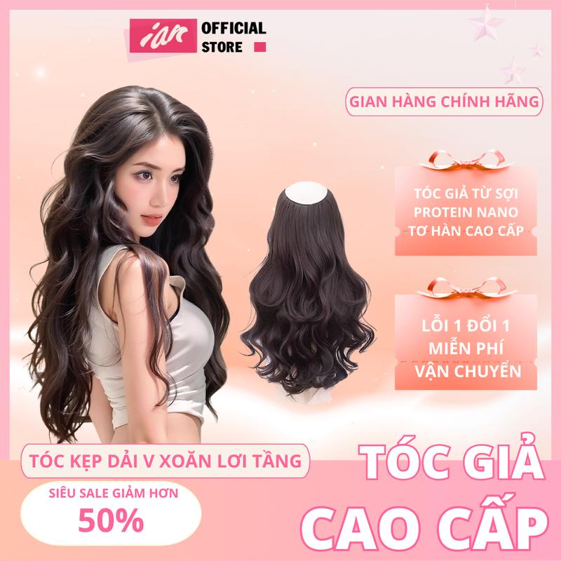 Tóc kẹp dải xoăn sóng cao cấp- Tóc kẹp dải 3/4 đầu xoăn đẹp Women Wig