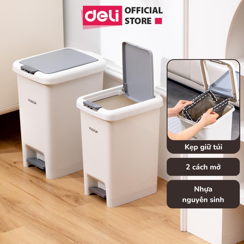 Thùng rác đạp chữ nhật Deli Vusign 10L-15L nắp ấn mở đạp ấn mở nhà tắm nhà bếp phòng khách thùng rác thông minh