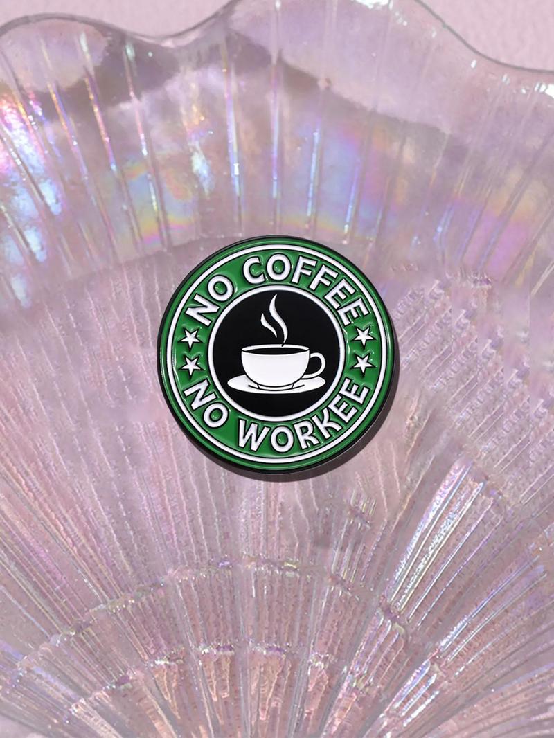 Product Introduction of Creative Coffee Lover's Round Brooch, Letter Design Enamel Pin for Clothes Backpack Hat Decoration, Fashion Accessories for Women & Men 5