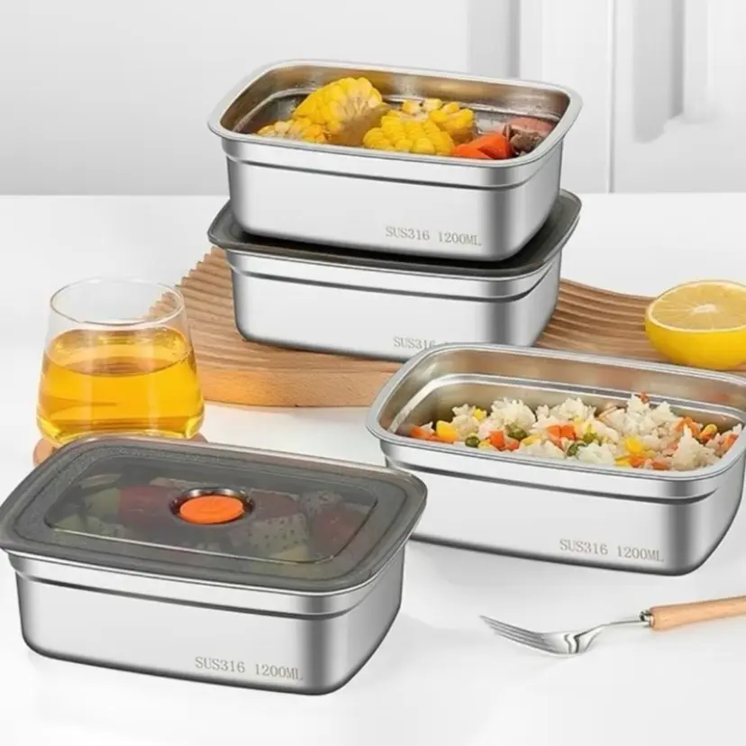 Combo 3 hộp lạnh inox 304 sâu-cạn nắp đen. Giữ nhiệt tốt, chống gỉ sét, an toàn