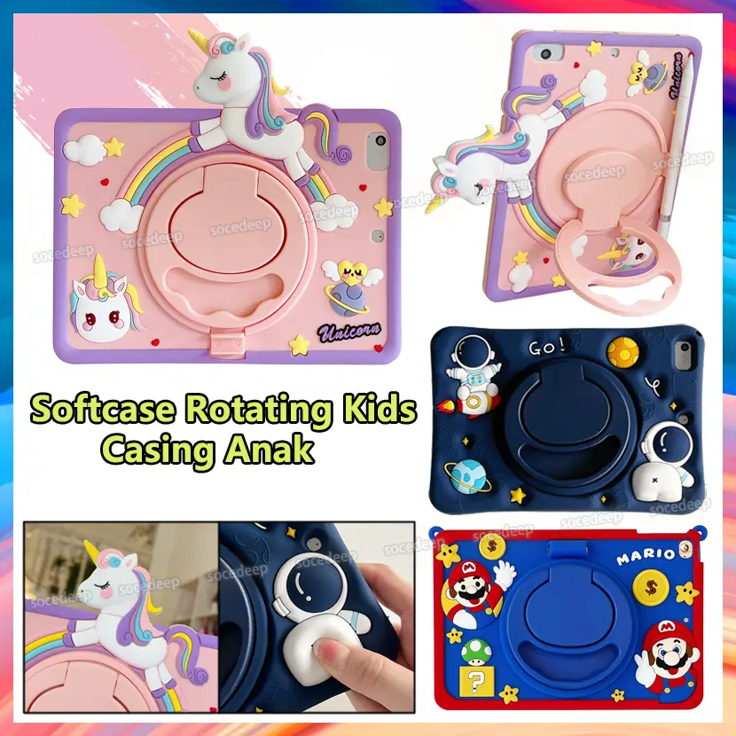 360 degree rotating Stand Kids Safe Cute Cartoon Unicorn Shockproof Tablet Case Cover for Samsung Galaxy Tab A9 8.7 X110 A9 Plus X210 A8 10.5 X200 A7 Lite T220 S6 Lite P610 A T290 T500 T510