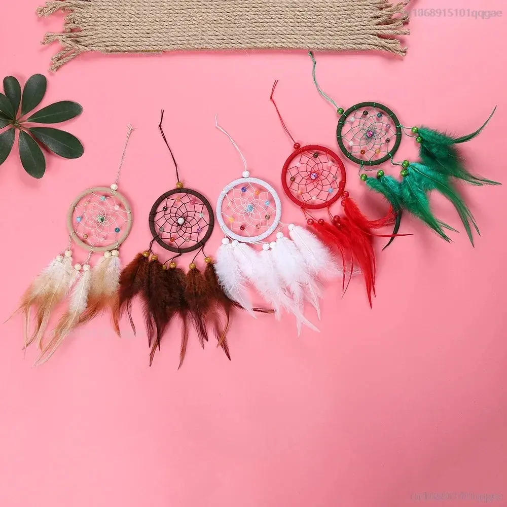 1pcs Retro Dream Catcher Wind Chimes Home Hanging Craft Ornament Circular Dreamcatcher Ornament Car Hanging Wall Decoration Hangable