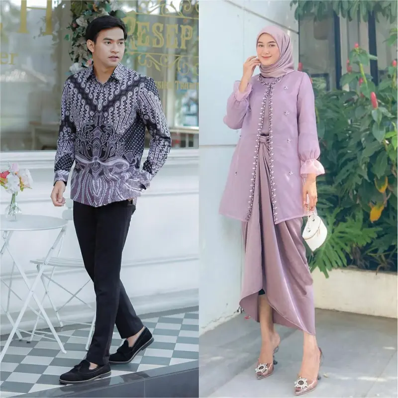 Baju batik couple pasangan lamaran wisuda tunangan kekinian oneset clarisa jemma organza polos wanita terbaru ootd engagiment rok lilit 3