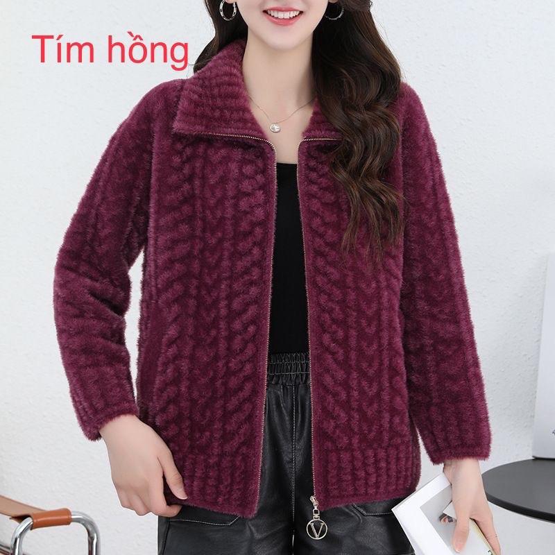 Áo khoác len lông trung niên nữ. Áo mùa đông cho mẹ 1