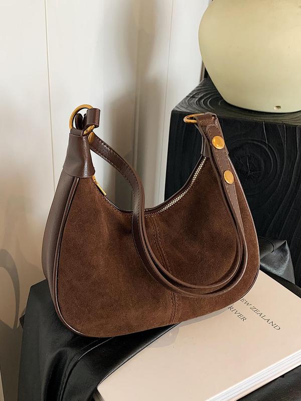 New Women's Simple Solid Color Zipper Shoulder Lux Bag, Fashionable Versatile Underarm Bag, All-match Hobo Bag for Daily Used, Bags for Women 6