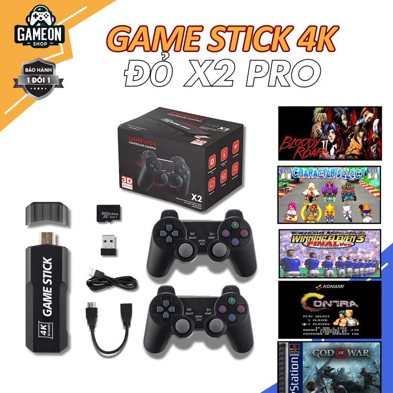 Máy chơi game cầm tay game stick 4k đỏ X2 Pro 64/128GB HDMI, máy chơi game kết nối tivi, điện tử 4 nút PS1/PSP/NES may playstation vita Chơi Điện Tử Phụ Kiện dientu bảng điều