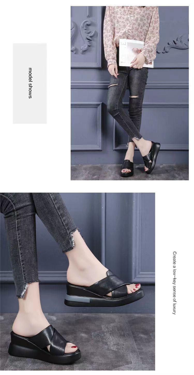 Product Introduction of Dép Đế Xuồng, Da Thật Mềm, Dành Cho Nữ, Thích Hợp Cho Mùa Hè, Có Thể Mặc Ngoài Trời, Hàng Mới Về 2024, Dép Dễ Phối Đồ Giày Đế Xuồng Cao Gót, Giày Đế Xuồng 9