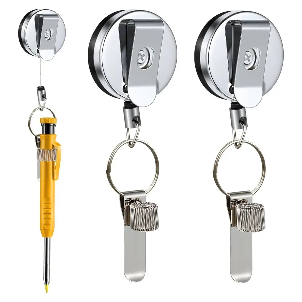 Portable Retractable Pull Pen Pencil Holder Lanyard Universal with Belt Clip Metal Key Ring